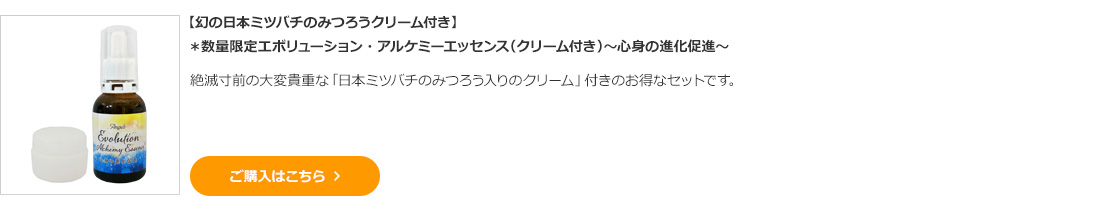 【期間限定★20％オフ】【幻の日本ミツバチのみつろうクリーム付き】＊数量限定エボリューション・アルケミーエッセンス（クリーム付き）～心身の進化促進～